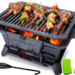 IronMaster Hibachi Grill Outdoor, Small Portable Charcoal Grill, Pre-Seasoned Cast Iron, Japanese Yakitori Camping Grill – 2 Heights, Air Control, Coal Door, Ideal for 2 People