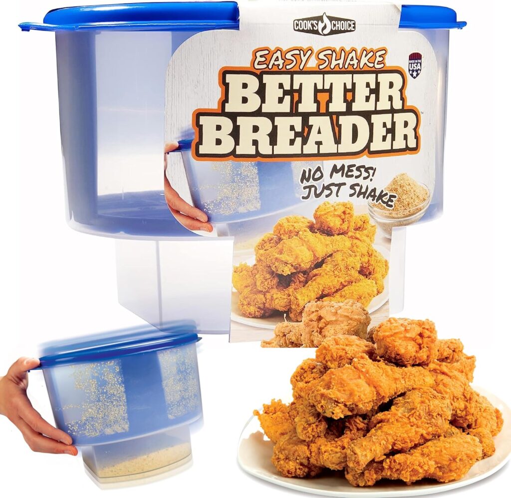 COOK’S CHOICE The Original Better Breader Bowl All-in-One Mess-Free Batter Breading Station – Pour in Seasonings, Add Meat or Veggies & Shake for Perfect Coating – Great for Parties- Made in the USA