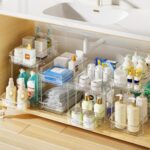 Delamu 4 Pack Bathroom Organizers and Storage, 2 Tier Clear Under Sink Organizer, Pull Out Medicine Cabinet Organizer