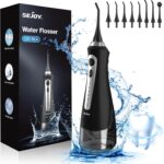 Sejoy Water Flossers for Teeth, Water Flosser Cordless Rechargeable, Water Flosser for Braces for Kids Travel, for Teeth Cleaning, 5 Cleaning Modes 8 Jet Tips, IPX7 Waterproof, 230ml