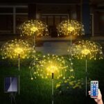 5 Pack Solar Garden Lights, Firework Outdoor Waterproof 120 LED 8 Modes with Remote Control, Decorative Solar Lights for Outside Yard (Warm White)