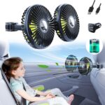 Battery Fan for Car Backseat – Rechargeable Car Fan for Backseat Kids Dogs [Comes with Car Charger&USB C Cable] 360 Rotatable Separate Control Car Fans That Blow Cold Air for Vehicles SUV RV