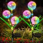 4 Pack Solar Garden Lights Decor: Upgraded Outdoor Lights – Colorful Dandelion Flower Light – Bright Solar Lights with 36 LED for Women Mother’s Day Gifts Yard Pathway Outside Decorations
