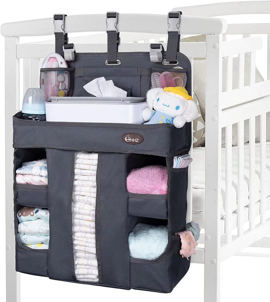 HHZ XL Hanging Diaper Caddy Organizer –Sturdy and Durable Baby Organizer – Diaper Stacker for Changing Table, Crib, Playard or Wall & Nursery Organization