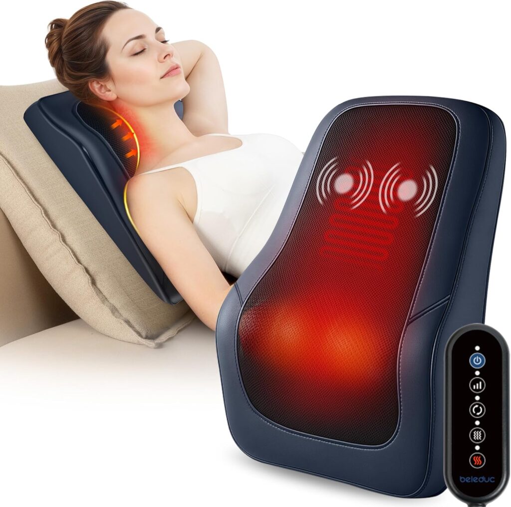 Beleduc Back Massager for Back Pain Deep Tissue, Shiatsu Back Neck Massager with Heat,Vibration Massage,3D Kneading Massage Pillow for Neck Shoulder Legs, Gifts for Mom, Dad, Women