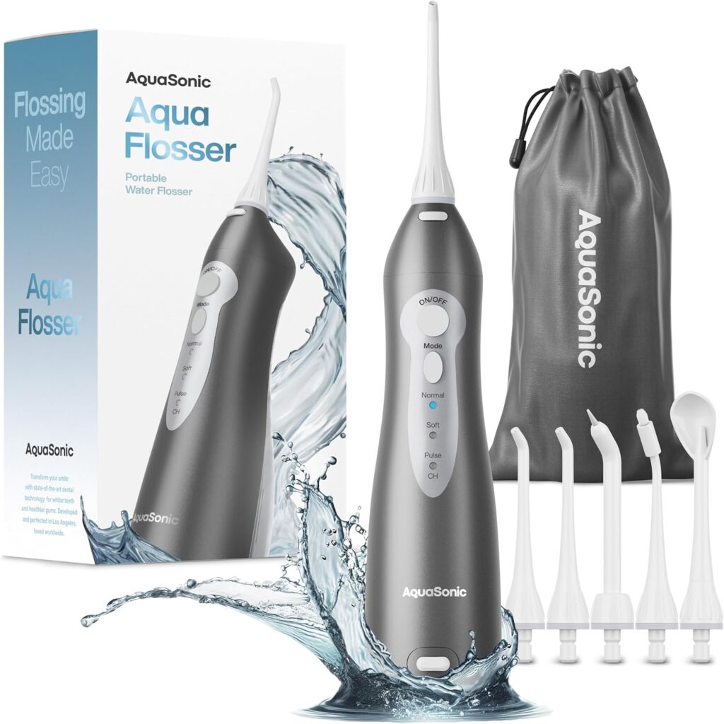 AquaSonic Water Flosser – Cordless Rechargeable Water Flossers for Teeth Cleaning – Waterproof Aqua Flosser, Portable Oral Irrigator for Dental Cleaning with 5 Jet Tips – Braces Home Travel
