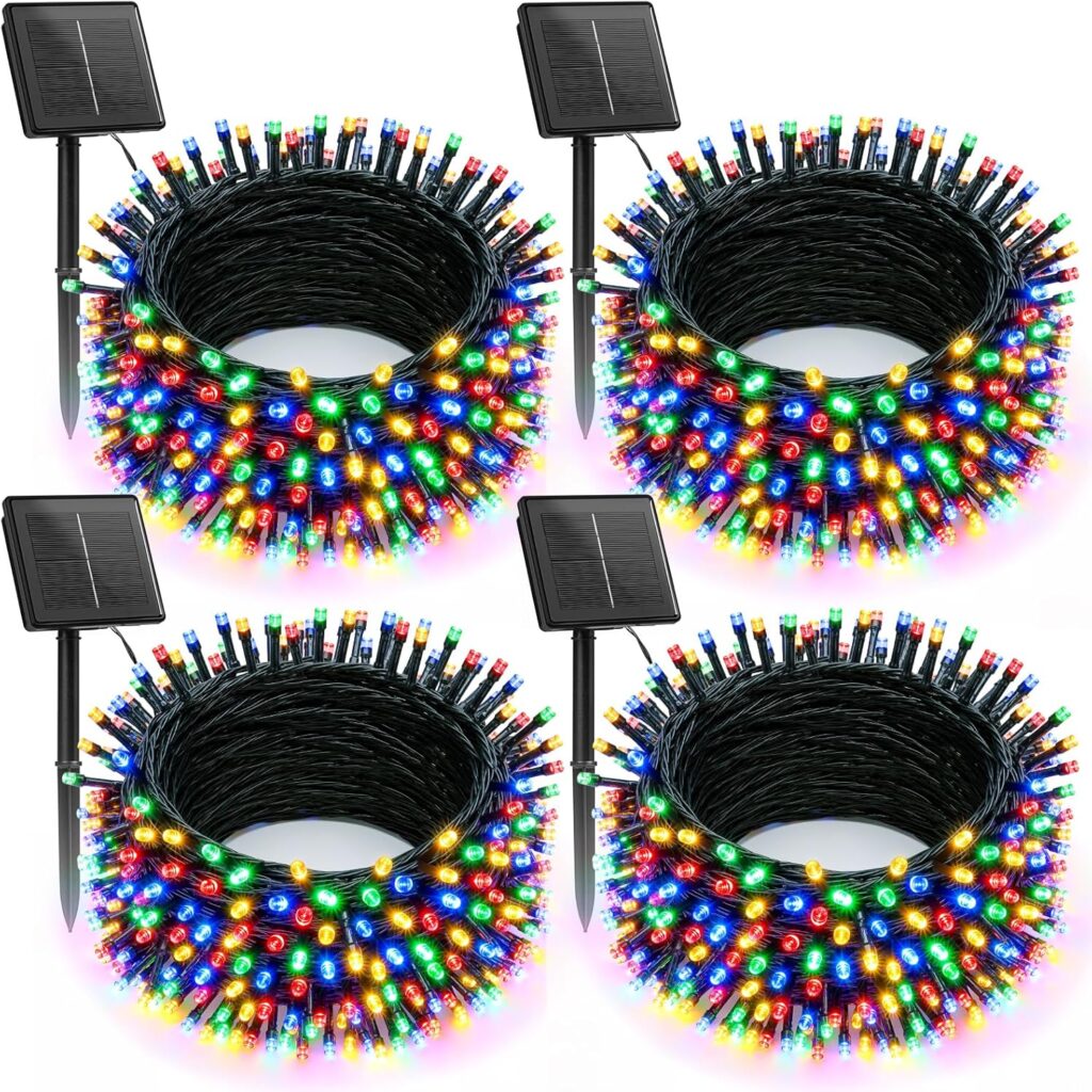 Brightown Solar Christmas Lights Outdoor, 4 Pack Total 184FT 480 LED Solar String Lights Outdoor Waterproof Green Wire with 8 Modes, Solar Fairy Light for Garden Yard Patio Party Decors, Multicolor