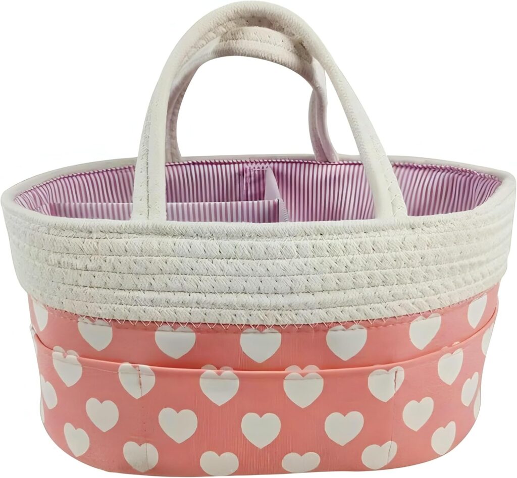 Pink Diaper Caddy Organizer for Baby Girl-Large Portable Diaper Caddy Basket for Changing Table-Diaper Organizer Caddy-Car Travel Tote Bag-Newborn Registry Baby Shower Basket for Diapers & Wipes