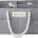 Rae Dunn Diaper Caddy Organizer, Things Storage for Nursery, Changing Table and Car, Portable Basket for Baby Items, Shower Gifts, Grey Felt With Rope Handles, Small