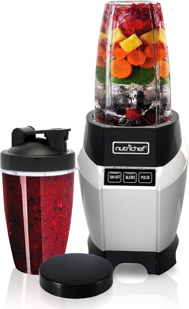 NutriChef Personal Electric Single Serve Blender – Small Professional Kitchen Countertop Mini Blender for Shakes & Smoothies, Pulse Blend, Convenient Lid Cover, Portable 20 & 24 oz Cups, Black
