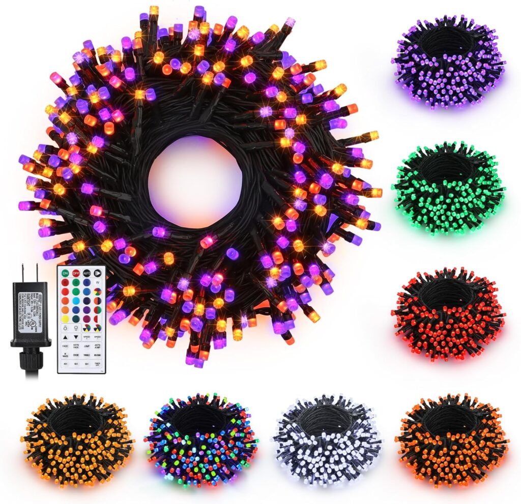 iShabao Halloween Color Changing Lights with Remote, 300LED 115ft RGB String Lights Halloween Decorative Lights, 8 Modes & Timer Tree Light Indoor Outdoor Waterproof for Xmas Party Decor