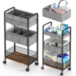 2In1 Baby Diaper Caddy & 3-Tier Rolling Diaper Cart, Diaper Caddy Organizer Cart with Dividers, Mobile Metal Utility Cart for Nursery Essentials, Detachable Bedside Cart, Large Capacity