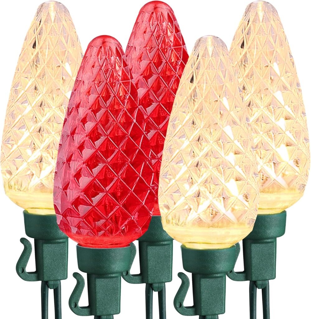 Brizled Outdoor Christmas Lights, 16FT 25 LED Red & Warm White C9 Christmas Lights, Connectable Xmas Tree Light, UL Certified Indoor Light String Waterproof for Outside House Roof Tree Party Decor