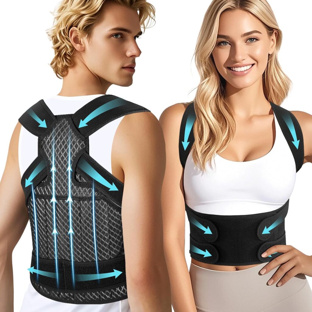 Full Back Support Brace Posture Corrector for Women and Men,Adjustable Breathable Low and Upper Back Brace Straightener and Posture Correctors Belt for Women&Men to Instant Pwr Prw Posture Corrector Scoliosis, Relief for Back Lumbar Neck and Shoulder Pain.(Medium)