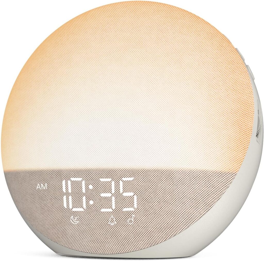 Sunrise Alarm Clock White Noise Machine: Natural Wake Up Light – Dimmable Clock with Bluetooth Speaker for Bedroom – 25 Sleep Sounds for Baby Adults Kids Putty