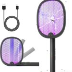 YISSVIC Electric Fly Swatter Foldable Bug Zapper Racket 2 in 1 Mosquito Killer with Purple Attractant Light Rechargeable 1800mAh for Indoor Home Backyard Patio Camping