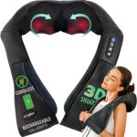 Zyllion Shiatsu Neck and Back Massager with Heat – Cordless Rechargeable 3D Electric Kneading Deep Tissue Massage for Muscle Pain Relief, Black, ZMA-28RB