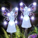 GIGALUMI Solar Angel Garden Stake Lights – 2 Pack Angel Solar Lights Outdoor Garden, Eternal Light Angel with 7 LEDs for Cemetery Grave Decorations, Memorial Gift, Christmas Yard Art, Sympathy Gifts