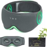Bamboo Cotton Sleep Mask with Bluetooth Wireless Headphones – Blackout Eye Mask for Sleeping 3D Contoured Sleep Headband Ear Muffs Lengthen & Low Noise Hook for Better Experience (Grey)