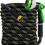 Garden Hose 25 FT, NON-EXPANDABLE Heavy-Duty Flexible & Lightweight Water Hose with 10-Function Nozzle, No-Kink Design, Leak-Proof Super Fabric, Solid Fittings for Lawn, Car, RV, Outdoor