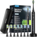 Sonic Electric Toothbrush with 40000VPM Cleaning Power for Adults&Kids, 60-Day Battery Life Rechargeable Power Toothbrush with 5 Modes, 2-Min Smart Timer, 7 Brush Heads & Travel Case (Black, 1 Count)