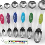 Spring Chef Stainless Steel Magnetic Measuring Spoons Set with Strong Magnets, Heavy Duty Metal Kitchen Essentials – Fits in Most Kitchen Spice Jars, Multicolor, Set of 8 with Leveler