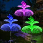 Solar Garden Lights Waterproof 3 Pack Solar Lights Outdoor Decorative 7 Color Changing Double Jellyfish and Butterfly Flower Garden Decor Yard Christmas Pool Outdoor, Gifts for Mother’s Women