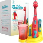 Brusheez Kids’ Electric Toothbrush Set – Safe & Effective for Ages 3+ – Parent Tested & Approved with Gentle Bristles, 2 Brush Heads, Rinse Cup, 2-Minute Timer, & Storage Base (Pepper The Dino)