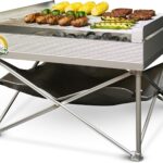 Fireside Outdoor Pop-Up Portable Fire Pit Grill – Camping Charcoal Grills, BBQ Grills, Portable Firepit Campfire Pit, Outdoor Fire Pits Cooking Grate with Grill and Heat Shield – Quad-Fold Grates