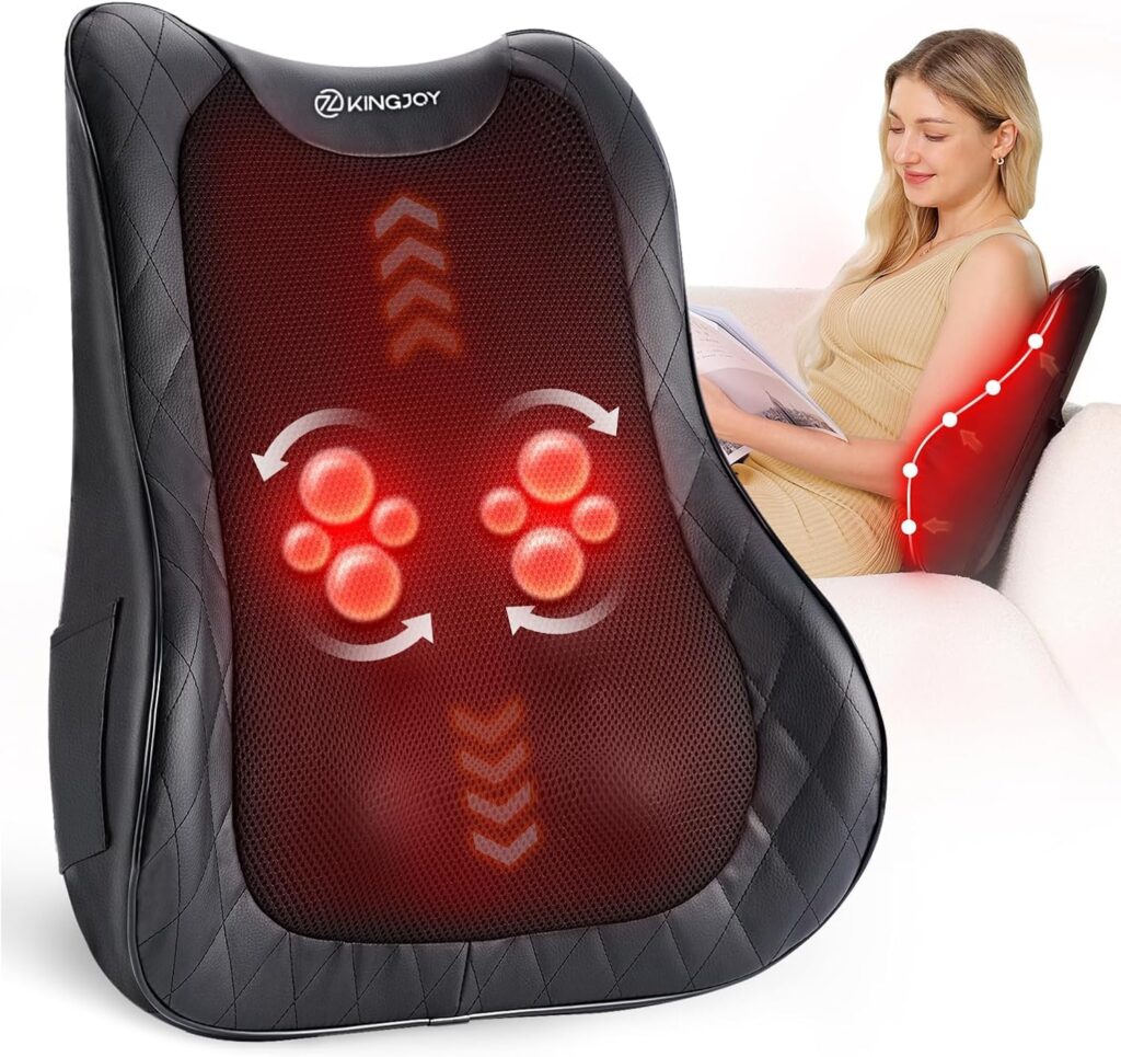 KINGJOY Back Massager for Pain Relief Deep Tissue, Full Back Rolling Massager with Heat 3D Shiatsu Kneading Electric Massage Pillow for Back, Neck, Shoulder, Spot Massage, Gifts for Mom Dad Women Men