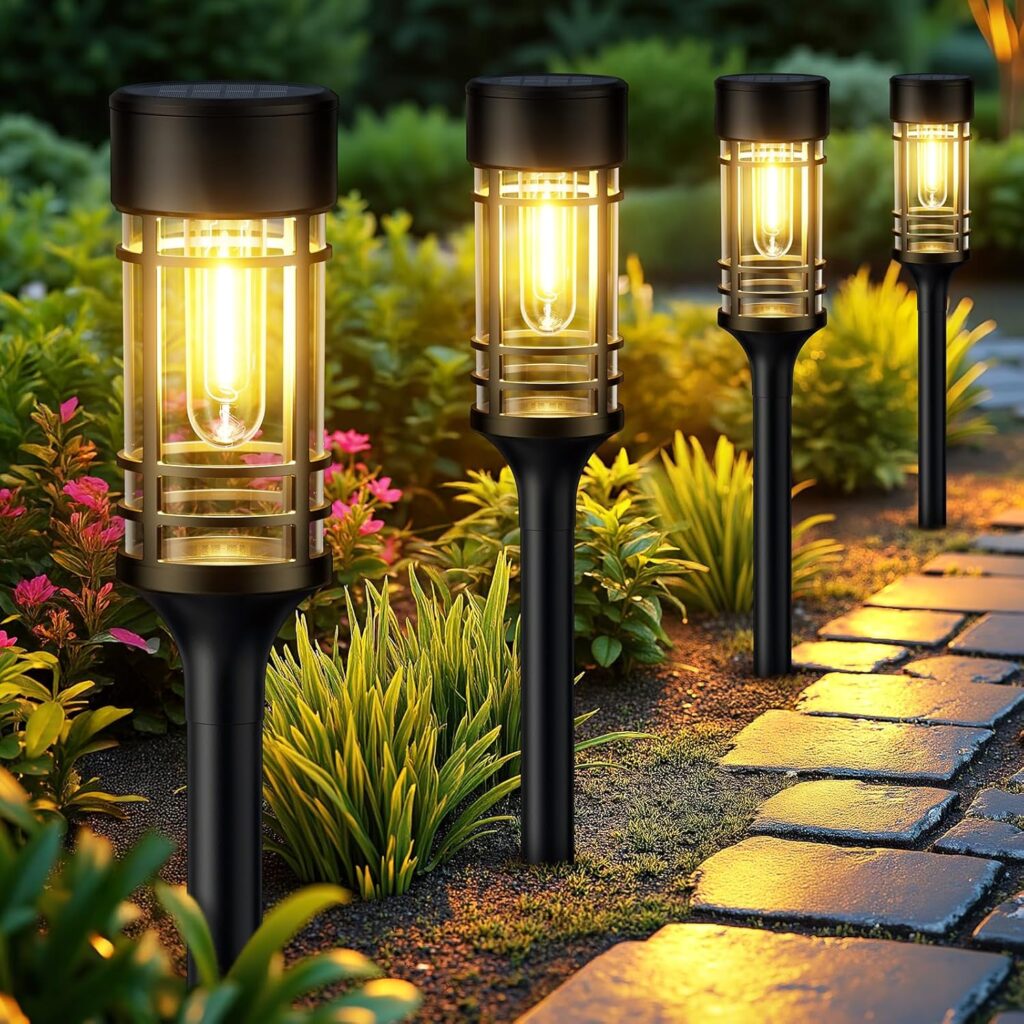 LETMY 12 Pack Solar Pathway Lights Outdoor, Solar Lights Outdoor Waterproof IP65, Bright Solar Garden Lights Outdoor, Auto On/Off Outdoor Solar Lights for Yard Walkway Driveway Landscape Garden Decor