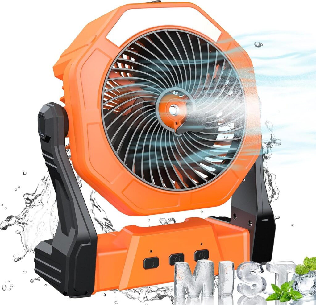 Ausic Portable Misting Fan, Outdoor Fans for Patios with Water Mist, 10000mAh Rechargeable Battery Personal Cooling Fan with Mister, 8-Inch, 250mL Water Tank & LED Lantern, for Home, Outside, Camping