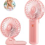 JZCreater Mini Handheld Fan, Portable Rechargeable Fans, Quiet 4 Speed, 2in1 Battery Operated USB Desk Fan, Small Folding Stand Electric Fan for Travel Outdoor Home Office Makeup, Gift for Women