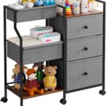 Baby Diaper Caddy Organizer and Storage – 3 Tier Rolling Cart with Dividers and Drawers, Easy To Assemble, Mobile Utility Cart with Wheels for Nursery, Bedroom, Changing Table & Crib