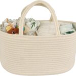 Diaper Caddy Organizer Cotton Rope Baby Basket Nursery Storage and Portable Tote Bag for Car Ideal Baby Shower Gifts and Registry Must-Have for Newborn Essentials beige