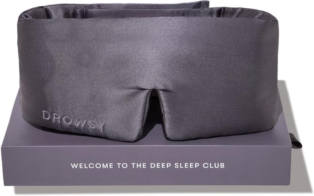 DROWSY Silk Sleep Mask – Face-Hugging, Padded Cocoon for Luxury Sleep in Total Darkness – 100% Pure Mulberry Silk (Moonlight Shadow)