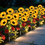 Sunflower Solar Lights Outdoor Decor, 4 Pack Solar Garden Decor 24 Waterproof Solar Sunflower Outdoor Lights for Garden Patio,Flower Bed, Pathway, Gift for Women, Mom, Grandma