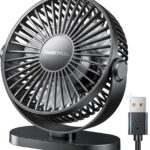 SWEETFULL USB Desk Fan Small Quiet – 3 Speeds Mini Personal Portable Fan 360° Rotation Adjustable, 5.5 Inch Office Table Cooling Gadgets on Desktop (Black)