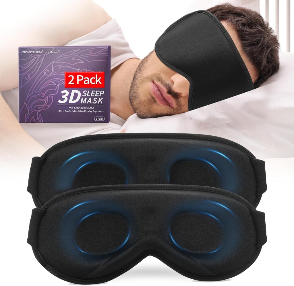 3D Sleep Mask for Men&Women, 2 Pack Contour Eye Masks for Sleep, Side Sleeping Mask for Men&Women, Blackout Eye Mask for Sleeping Eye Mask, Airplane Travel Essentials for Men, Meditation Black & Black