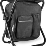 Kikerike Backpack Stool Cooler Chair Heavy Duty 400 LBS Max Load Portable Lightweight Folding Fishing Cooler for Camping Hunting Fishing – Black