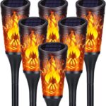Toodour Solar Halloween Lights Outdoor, 6 Pack Solar Torch Lights with Flickering Flame, IP65 Waterproof Yard Landscape Decoration Outdoor Light for Garden Pathway Lawn Patio Halloween Decor