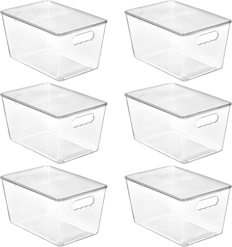 Vtopmart 6 Pack Clear Stackable Storage Bins with Lids, Large Plastic Containers with Handle for Pantry Organizer and Storage,Perfect for Bathroom,Cabinet,Kitchen,Fridge,Closet Organization