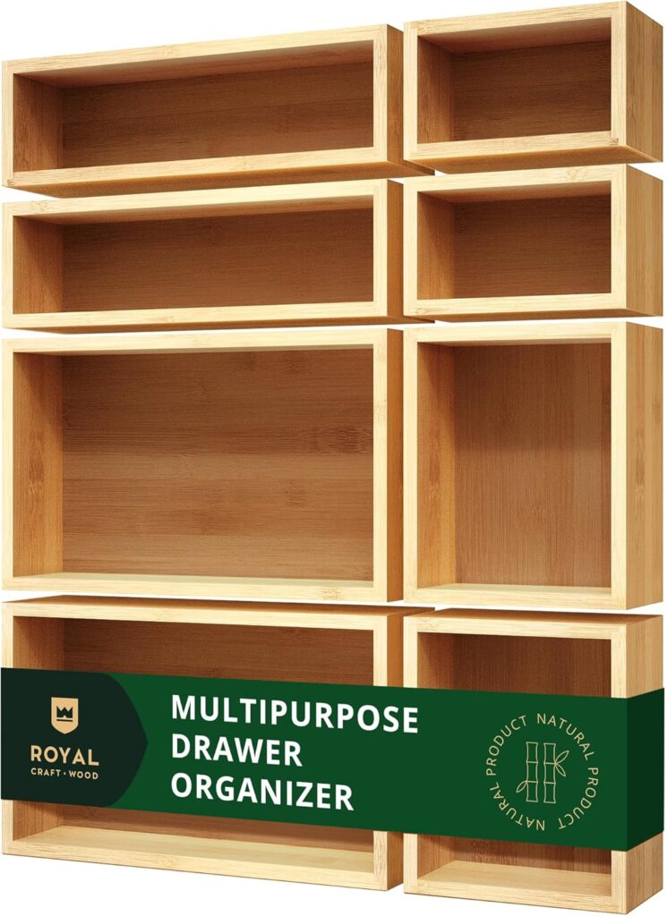 ROYAL CRAFT WOOD Bamboo Jewelry Organizer Box & Chests Set – Versatile Storage Solution for Makeup, Jewelry, and Bathroom Essentials (8 Boxes)