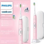 Philips Sonicare ProtectiveClean 6100 Rechargeable Electric Toothbrush, with Pressure Sensor, 3 Cleaning Modes, SmarTimer and QuadPacer, 14-Day Battery Life, Travel Case, Pink, Model HX6876/21