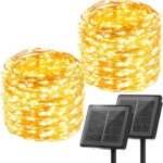 Minetom Solar String Lights, 2 Packs Total 66Ft 200 LED Solar Fairy Lights, Waterproof Solar Lights for Outside Patio Yard Tree Wedding Christmas, Warm White