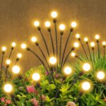 Solar Garden Lights Outdoor Waterproof, 2 Pack 16 LED Swaying Light Firefly Light Outdoor Decor Lights for Garden Gifts for Pathway Party Christmas Decoration, Warm White