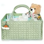 MOMINSIDE Diary Baby Diaper Caddy Organizer, Baby Basket Nursery Storage, Caddy Organizer for Portable Changing Table Dresser Car, Baby Registry Baby Shower Gifts for Girl Boy(Fair Green)