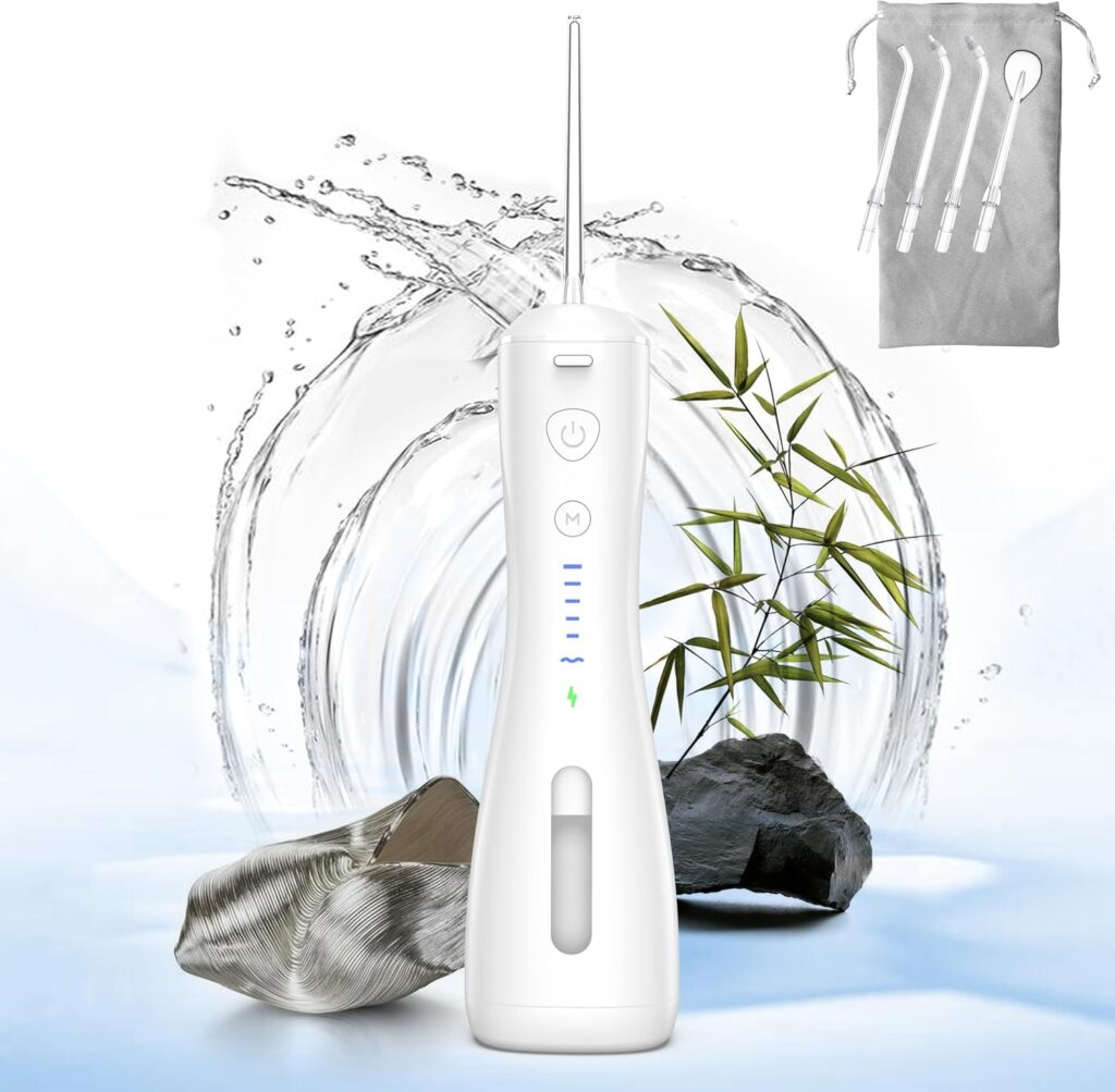 Water Flosser [Dental Cordless Portable] 6 Modes & IPX7 Waterproof Rechargeable Oral Irrigator Water Teeth Cleaner Floss Pick, Home Use WaterFlossers for Braces Bridges/Gum Care (White)