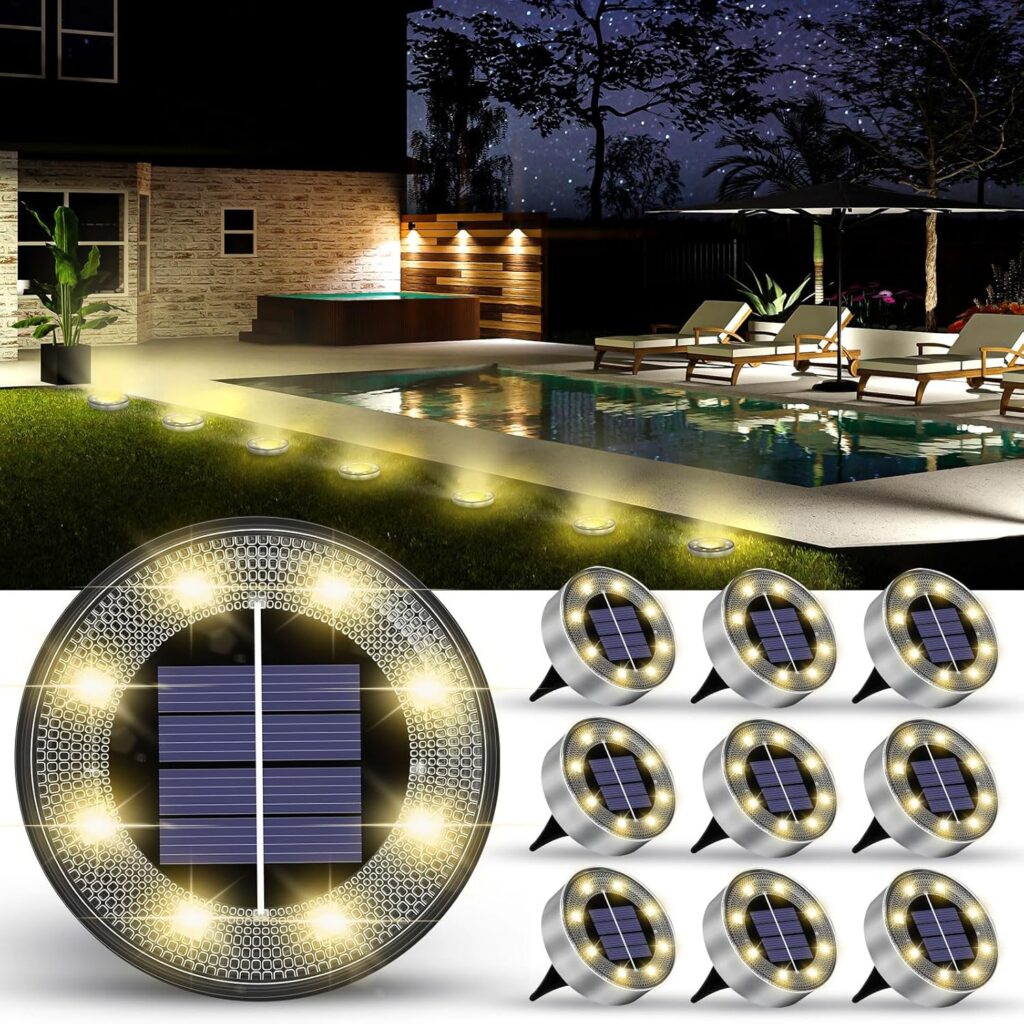 Solar Lights Outdoor 10 Pack, Solar Garden Outdoor Waterproof Pathway Lights Bright In-Ground Light Outdoor Lighting Decor for Lawn, Patio, Yard, Driveway, Step and Walkway Warm Light