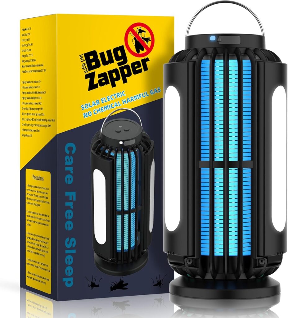Bug Zapper Outdoor, Solar Bug Zapper with 3 Solar Panels, IP65 Zapper Indoor for Home, 3600mAh Mosquito Killer for Backyard